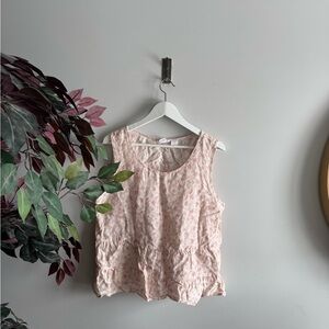 Shabby Chic Soft Pink linen Floral Sleeveless Peplum Tank